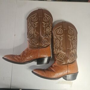 Vintage Nocona Mens Boots 8EE Ostrich Skin Exotic Brown Western